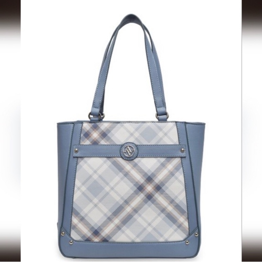 Adrienne Vittadini - Blue & Tan Plaid Tote Purse - NWT!